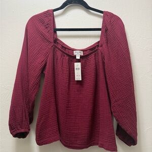 Anthropologie 100% Cotton Rich Burgundy Blouse